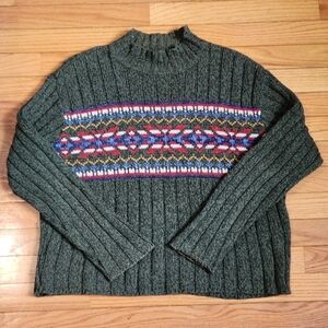 Vintage Liz Claiborne pine color fair isle patterned sweater